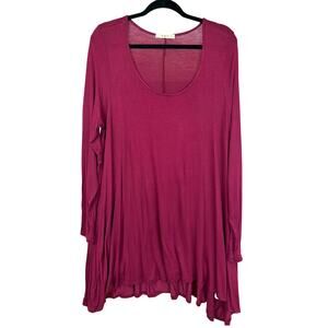 Uge Maroon Long Sleeve Scoop Neck High Low Top L